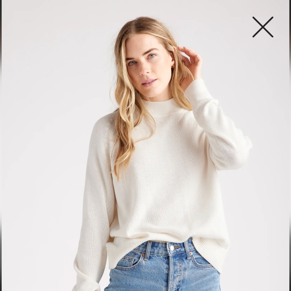 Quince Ivory Mock Neck Sweater 100% Organic Cotton Size XS Womens